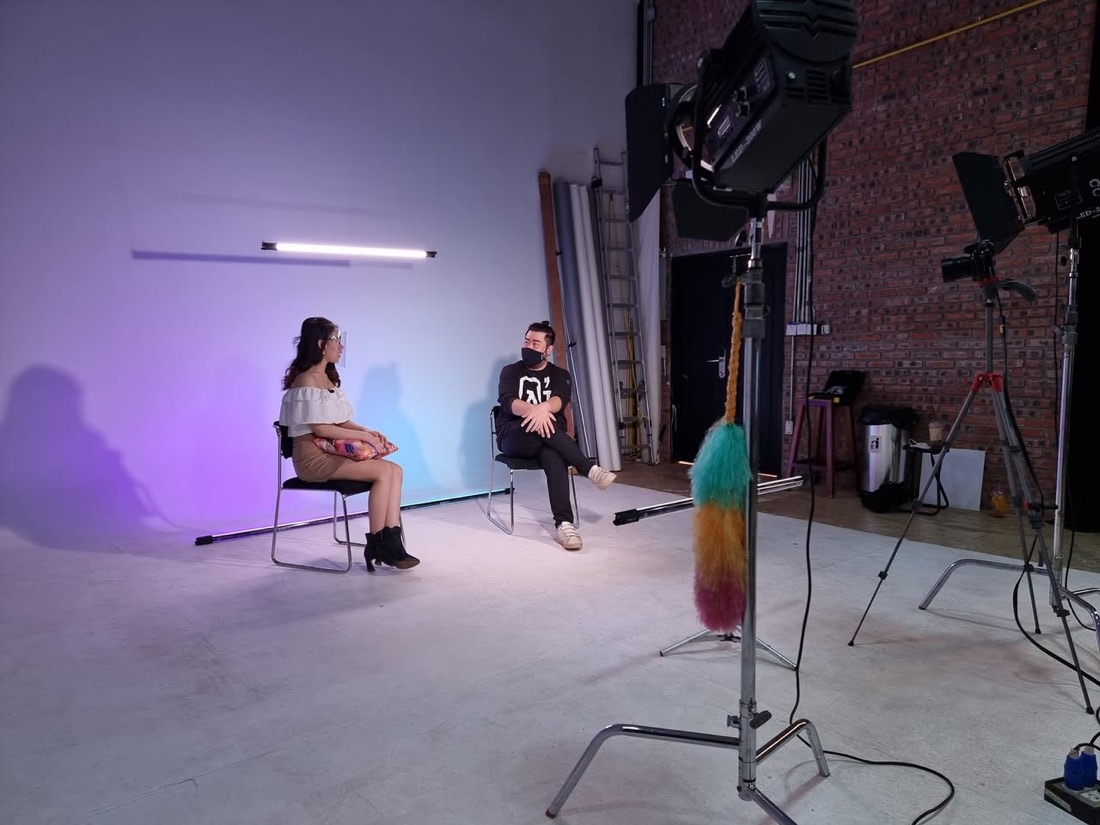 Colour-lit set at Cyclorama Studio Rental